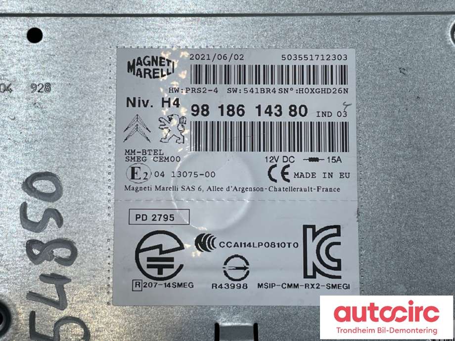 Bilstereo til Peugeot 308 2013-2021 (Type II)  (9818614380|16 816 410 80|16 164 613 80| 16 178 608 80| 16 781 981 80)