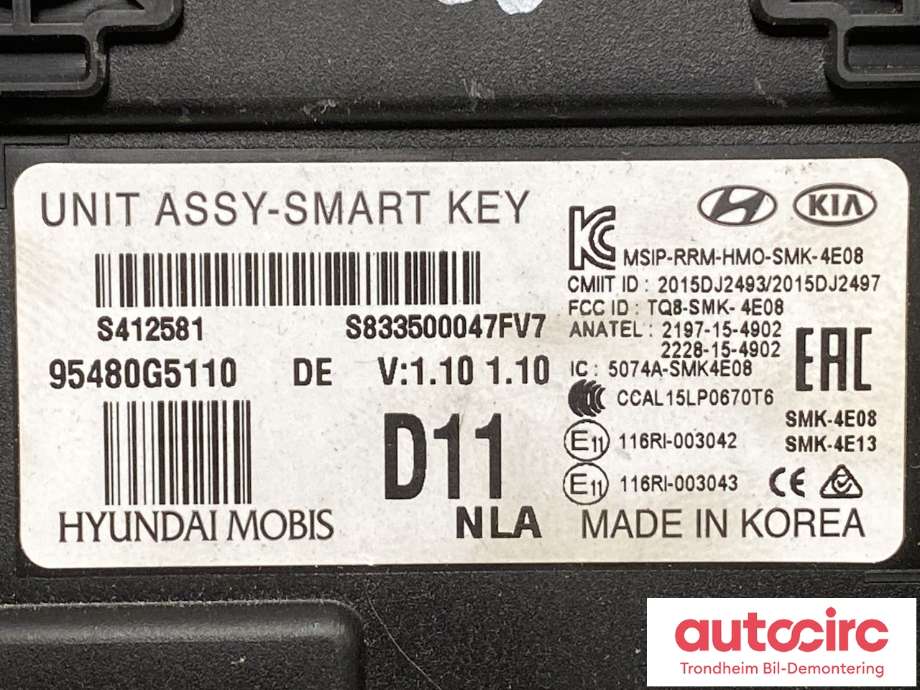 Styreenhet nøkkelfri/keyless til Kia Niro 2016-2021  (95480-G5110|)