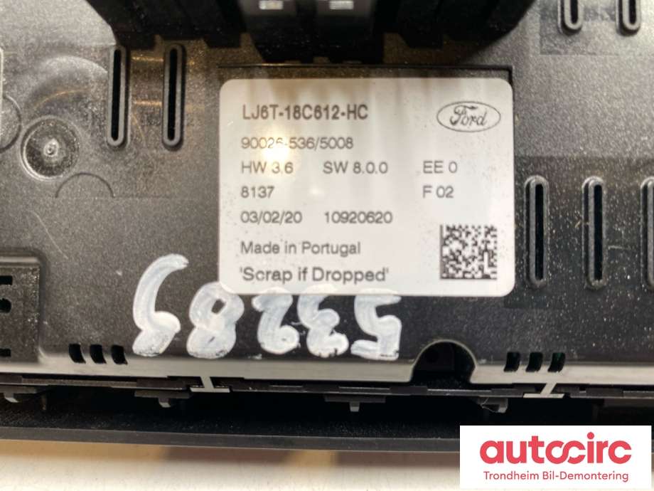 Varmeapparat betjening til Ford Kuga 2019-->> (Type III)  (LJ6T-18C612-HC|LJ6T-18C612-HD|2534670)