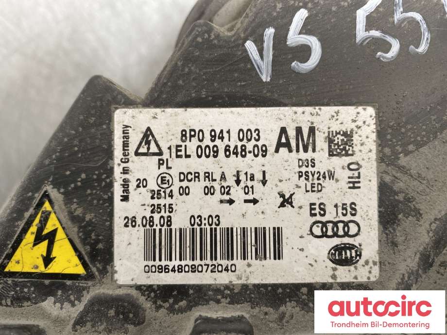 Frontlykt venstre xenon til Audi A3 2003-2008 (Type II, Fase 1) (8P0 941 029 BM|8P0 941 029 BT|)
