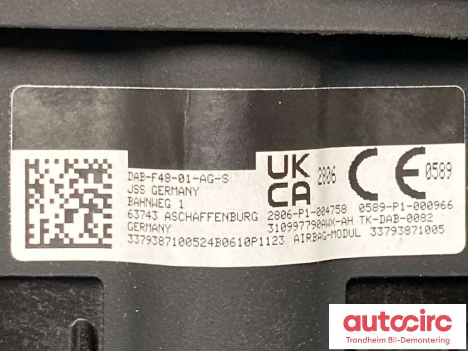 Airbag rattpute til BMW 2-Serie, Active/Gran Tourer 2014-->> (F45/F46) (F45/F46) (32 30 6 992 389|)