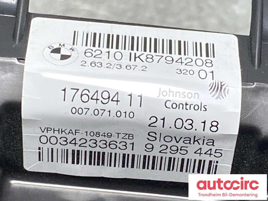 Instrumentpanel til BMW 2-Serie, Active/Gran Tourer 2014-->> (F45/F46) (F45/F46) (JOHNSON CONTROLS|62 10 8 794 208|)