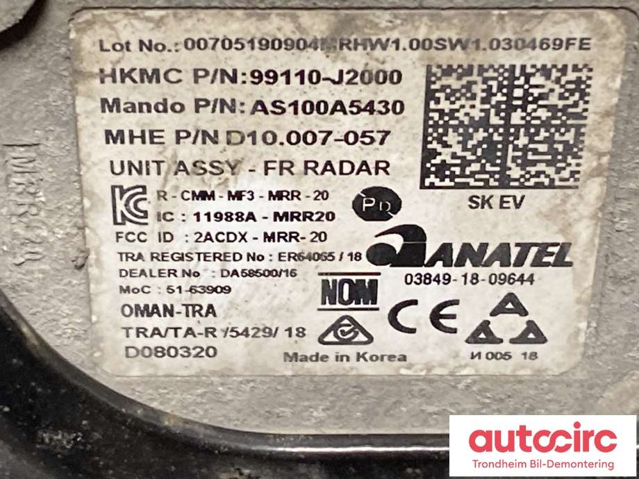 Sensor radar til Kia e-Soul 2019-->> (Type III)  (ANATEL|99110-J2000|)