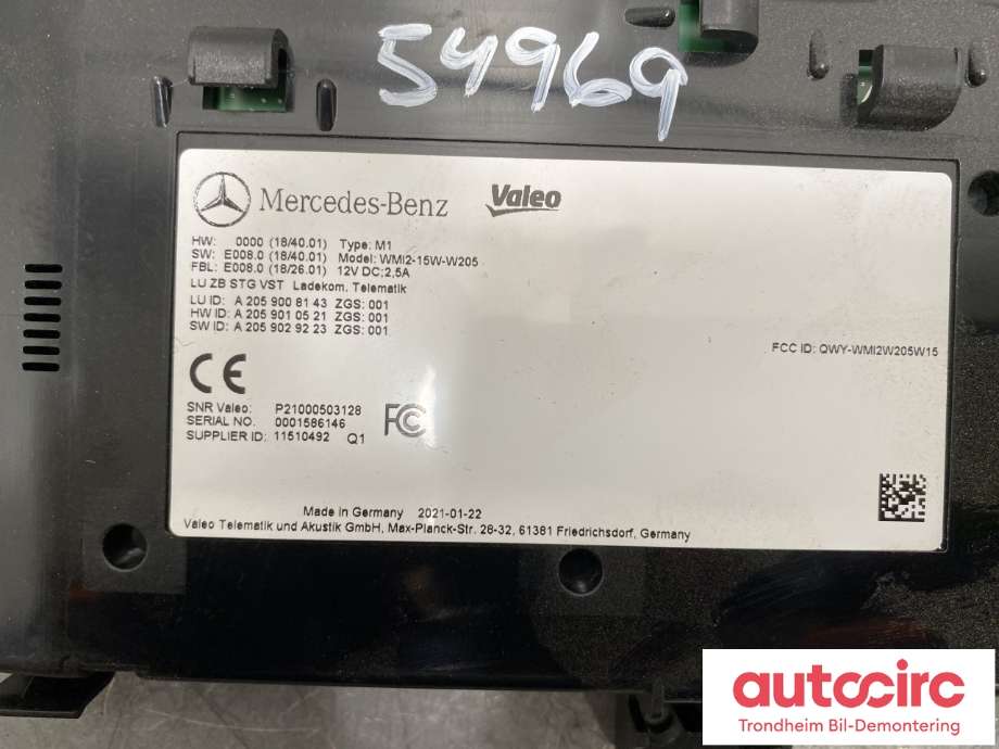 Dashbord trådløs mobillader til Mercedes EQC 2019-->> (A 205 900 66 49|)