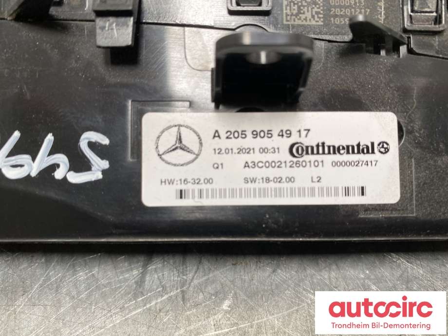 Varmeapparat betjening til Mercedes EQC 2019-->>  (CONTINENTAL|A 205 905 49 17|)