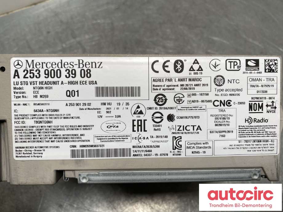 Bilstereo navigasjon til Mercedes EQC 2019-->> (A 253 900 66 09|A 253 901 29 02|)