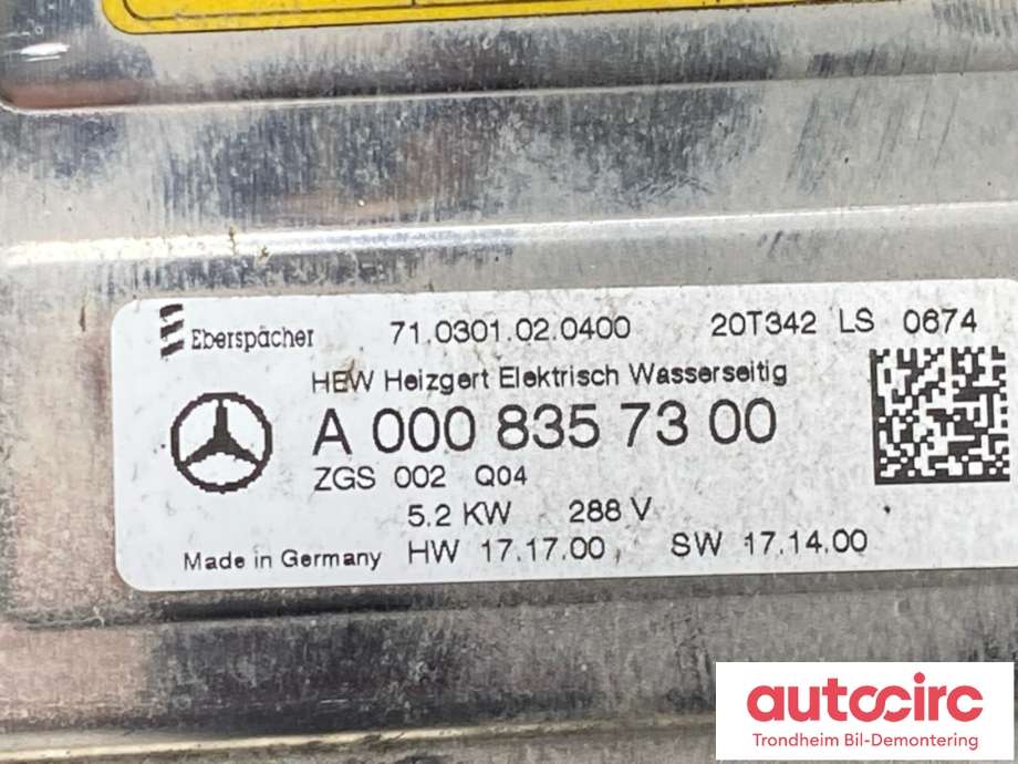 Varmeapparat register til Mercedes EQC 2019-->> (A0008357300|)