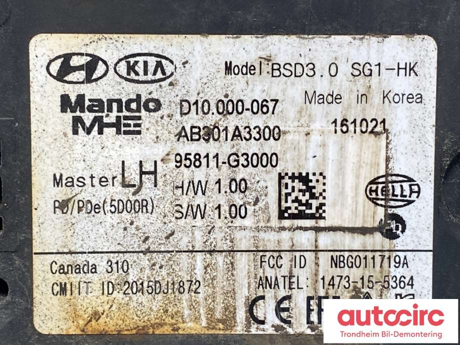 Sensor blindsone til Hyundai i30 2017-2020 (Type III)  (95811G3000|)
