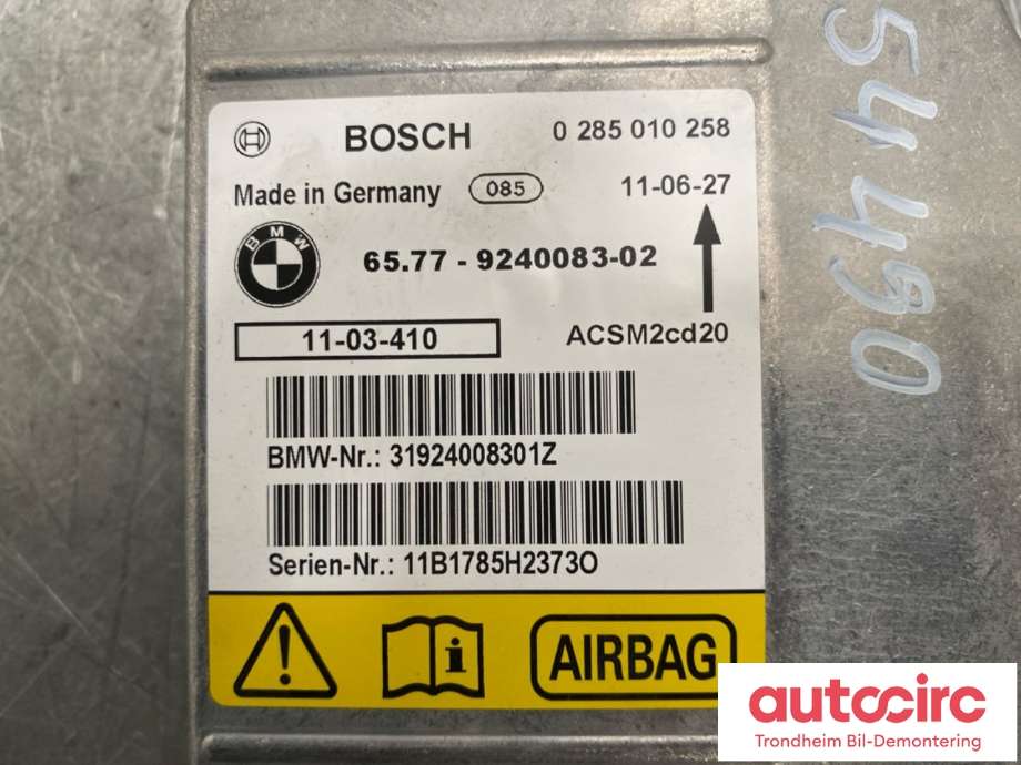 Styreenhet airbag hovedsensor til BMW X5 2007-2013 (E70) (E70) (BOSCH|65 77 9 240 083|0 285 010 258|)