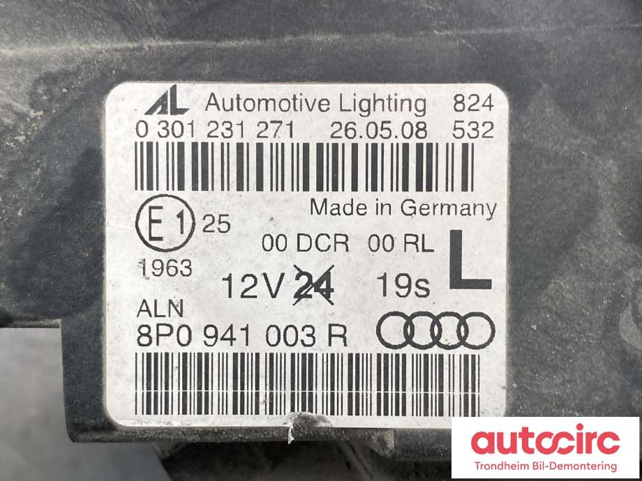 Frontlykt venstre xenon til Audi A3 2003-2008 (Type II, Fase 1) (8P0 941 029 R|)