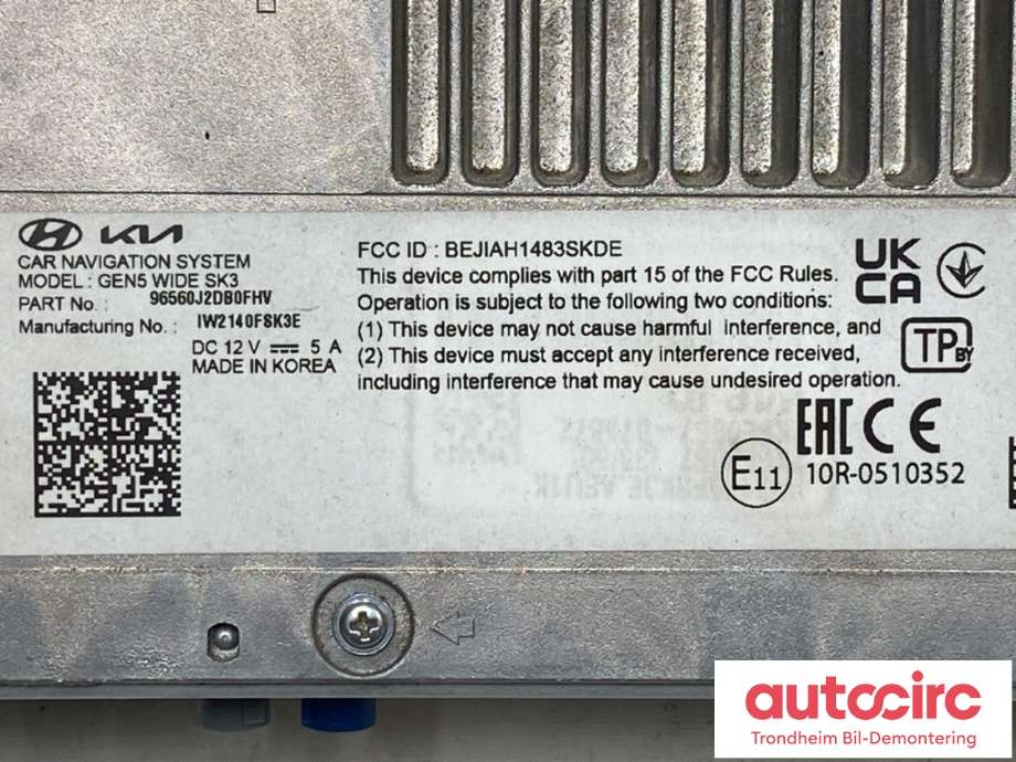 Bilstereo navigasjon til Kia e-Soul 2019-->> (Type III)  (96560-JDB0FHV|)