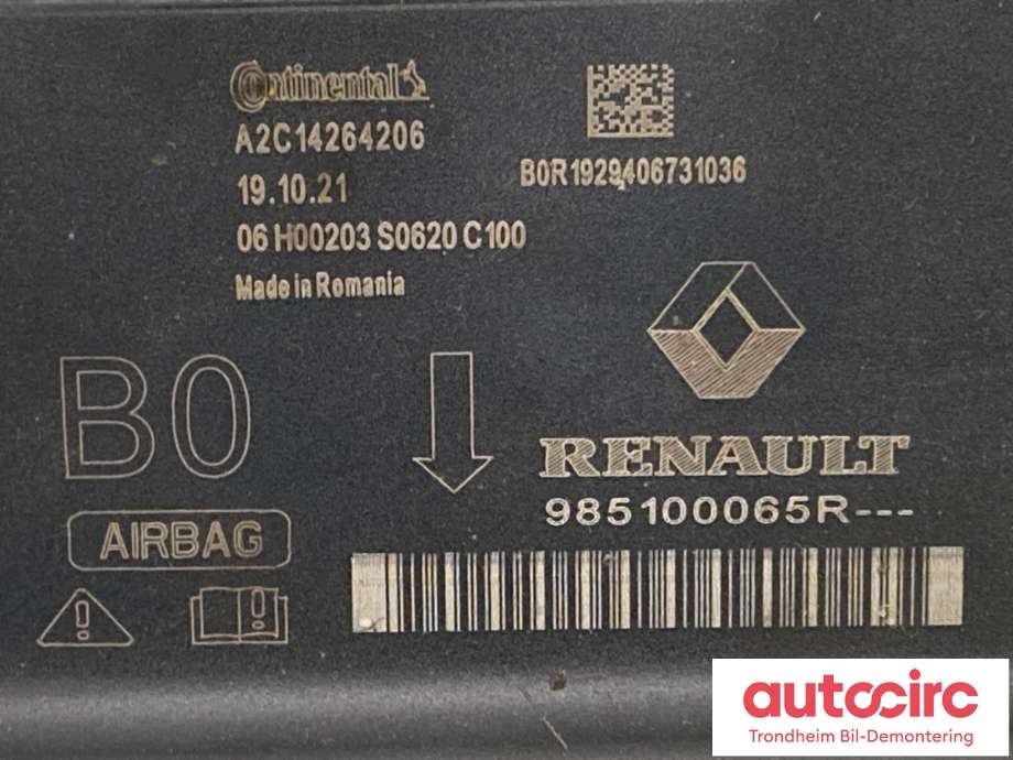 Styreenhet airbag hovedsensor til Renault Zoe 2019-->> (Fase 2) (CONTINENTAL|A2C14264206|)