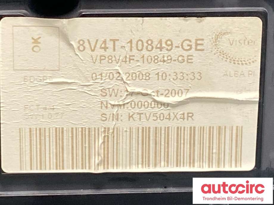 Instrumentpanel til Ford Focus 2008-2010 (Type II, Fase 2) (8V4T-10849-GE|1671186|8U4T-10849-GJ)