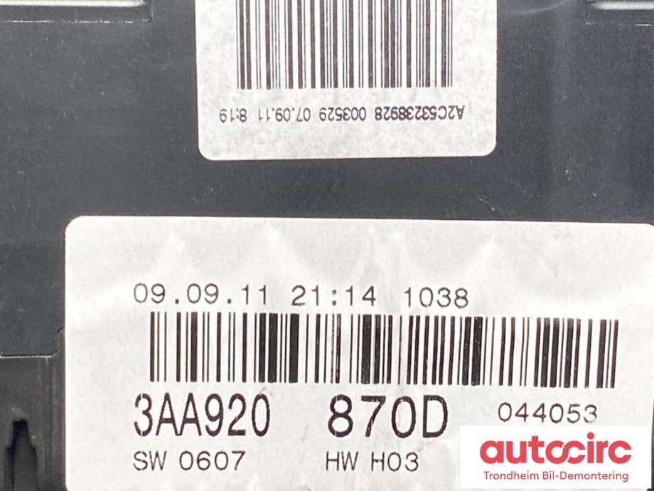 Instrumentpanel til VW Passat 2011-2015 (B7) (B7) (3AA 920 870 D|3AA 920 870 DX|)