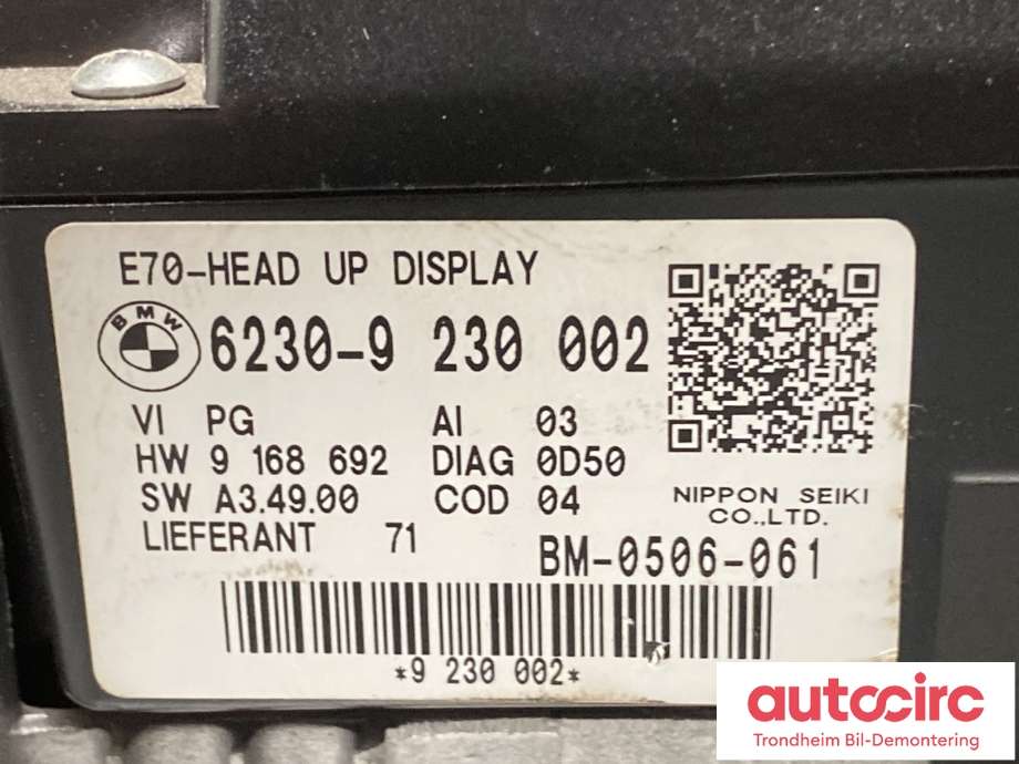 Instrument head-up display (HUD) til BMW X5 2007-2013 (E70) (E70) (BMW|62 30 9 262 179|9168692|)
