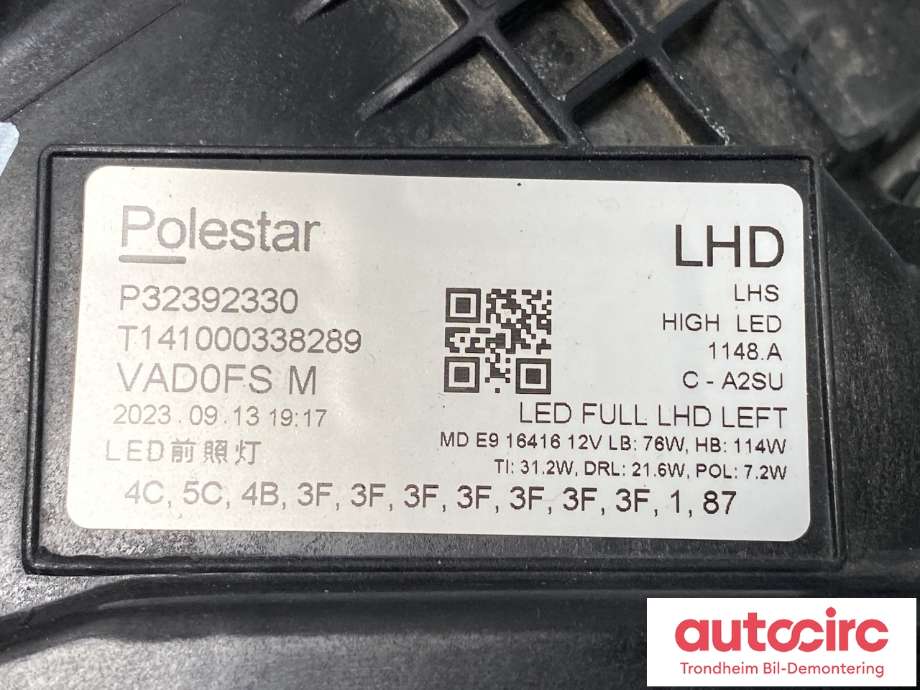 Frontlykt venstre full-LED til Polestar 2 2020-->> (32140430|)