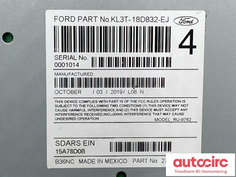 Bilstereo navigasjon til Ford F-150 Raptor 2017-2020 (P552) (P552) (FOMOCO|KL3T-18D832-EJ|276-1961-64|)