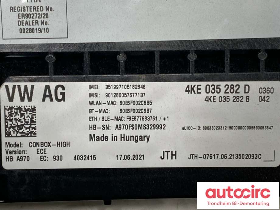 Styreenhet diverse til Audi e-tron 2018-->>  (4KE035282D|4KE035282G|)