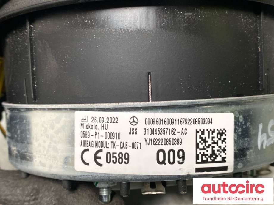Airbag rattpute til Mercedes EQB 2022-->> (A0008601600|)