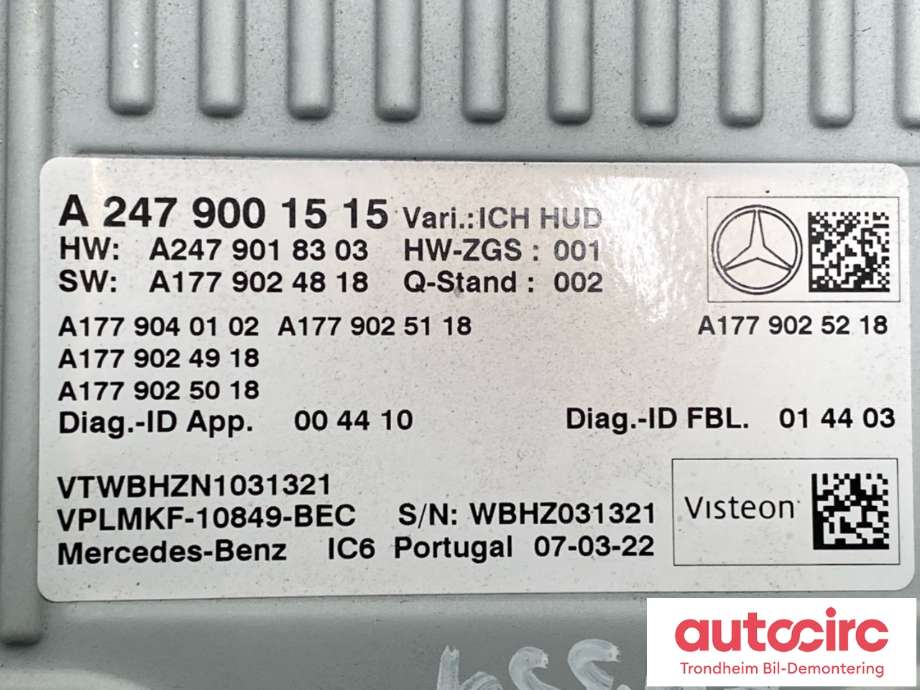Styreenhet diverse til Mercedes EQB 2022-->> (A2479001515|)