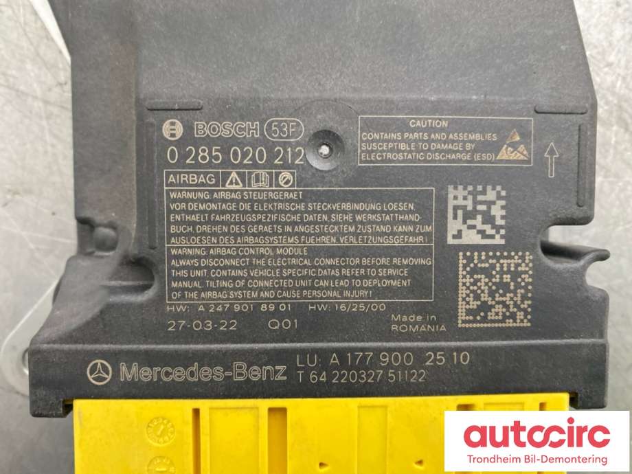 Styreenhet airbag hovedsensor til Mercedes EQB 2022-->>  (A1779002510|)