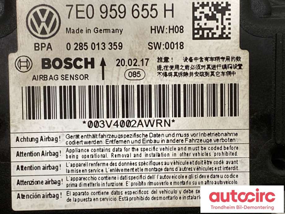 Styreenhet airbag hovedsensor til VW Transporter / Caravelle 2015-2019 (T6) (T6) (7E0959655H|7E0959655K|)