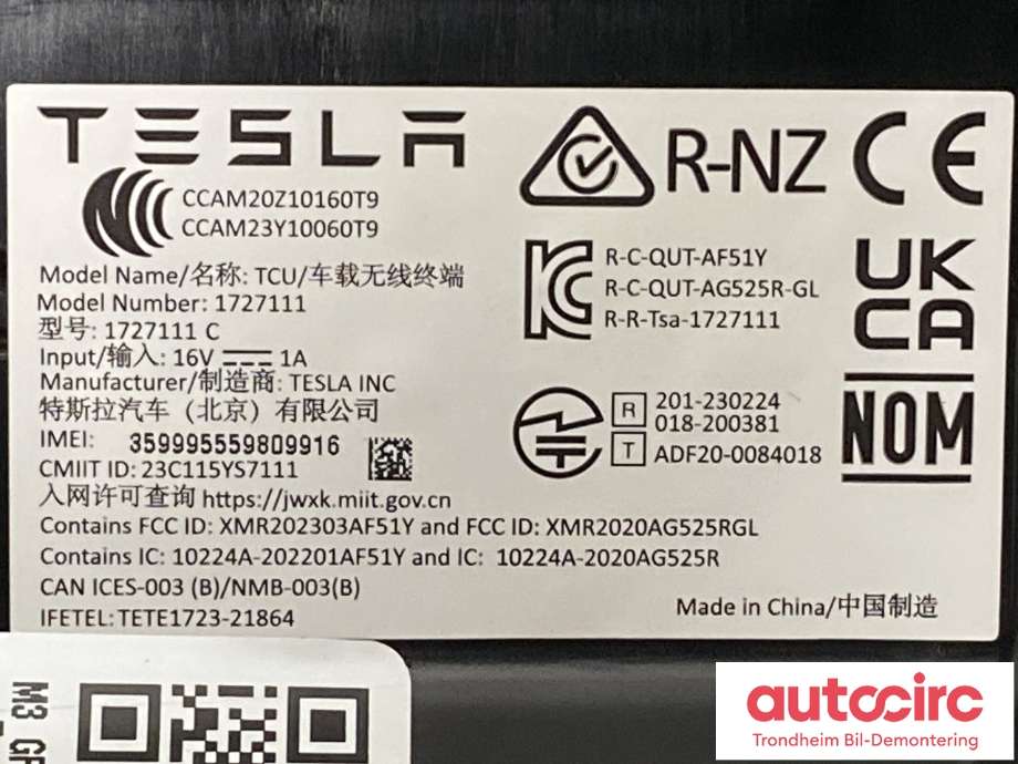 Styreenhet diverse til Tesla Model 3 2024-->> (Fase 2)  (1702588-S0-I|1702588-S0-J|)