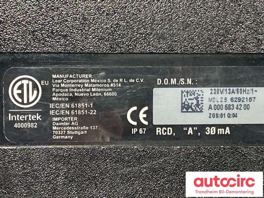 Batterilader kabel til Mercedes C-Klasse 2014-2018 (Fase 1) (W205) (W205) (NØDLADER|)