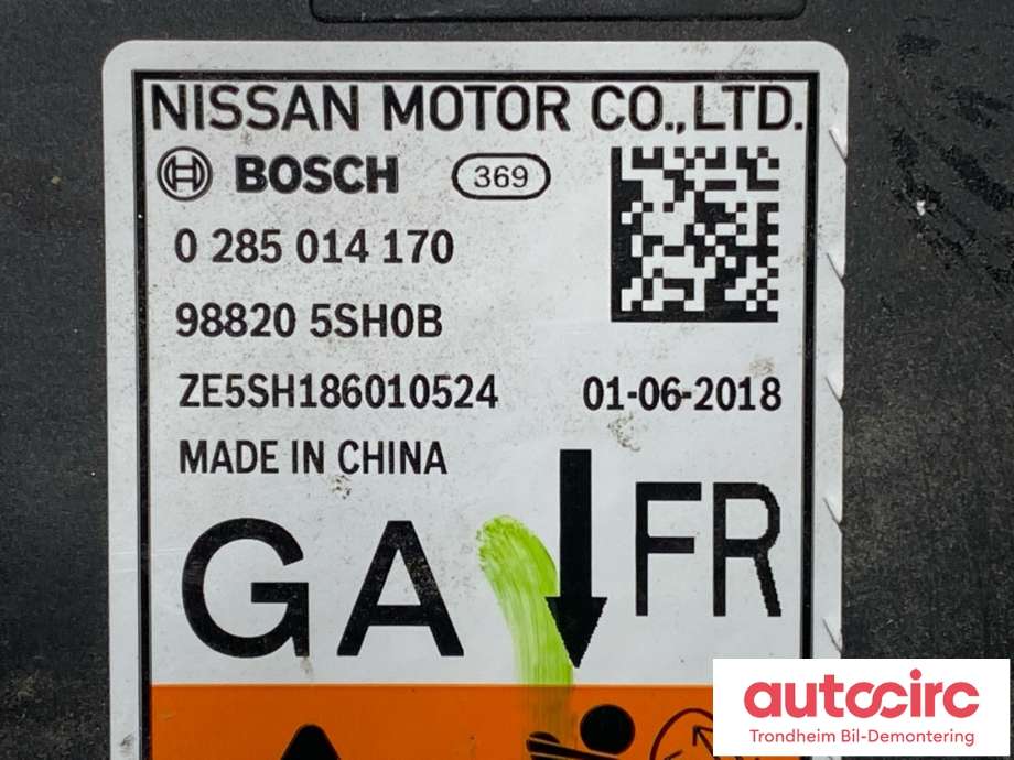 Styreenhet airbag hovedsensor til Nissan Leaf 2018-->> (Type II) (BOSCH|285A45SH5A|0285014170|)
