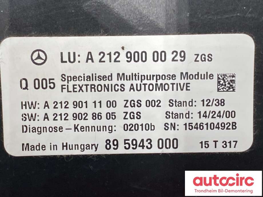 Styreenhet diverse til Mercedes E-Klasse 2013-2016 (Fase 2) (W212) (W212) (A2129000029|)