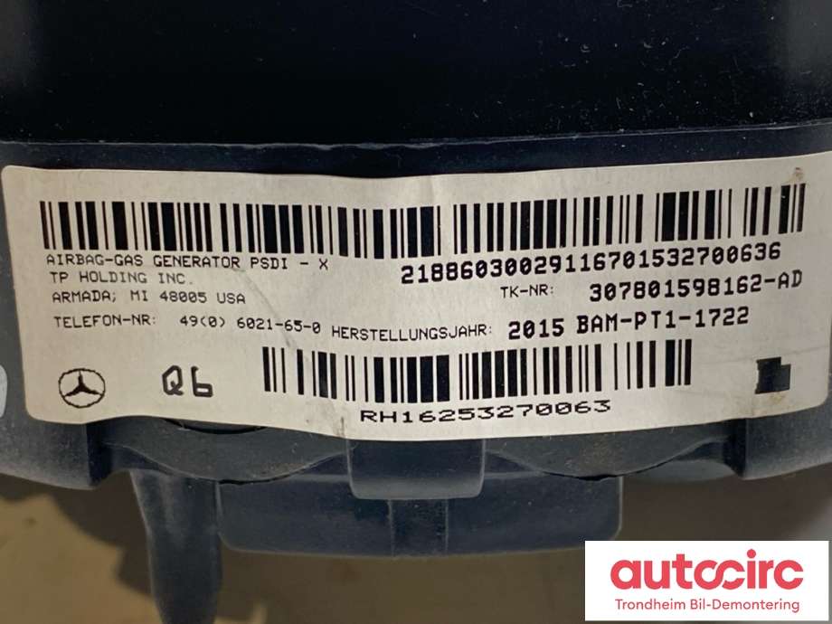 Airbag rattpute til Mercedes E-Klasse 2013-2016 (Fase 2) (W212) (W212) (A 000 860 51 03|)