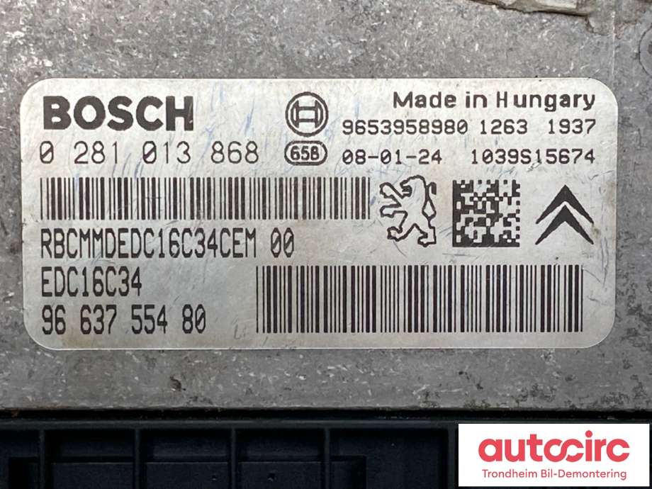 Styreenhet motor til Peugeot 207 2006-2012  (BOSCH|0281013868|1942 KY|1943 Y6)