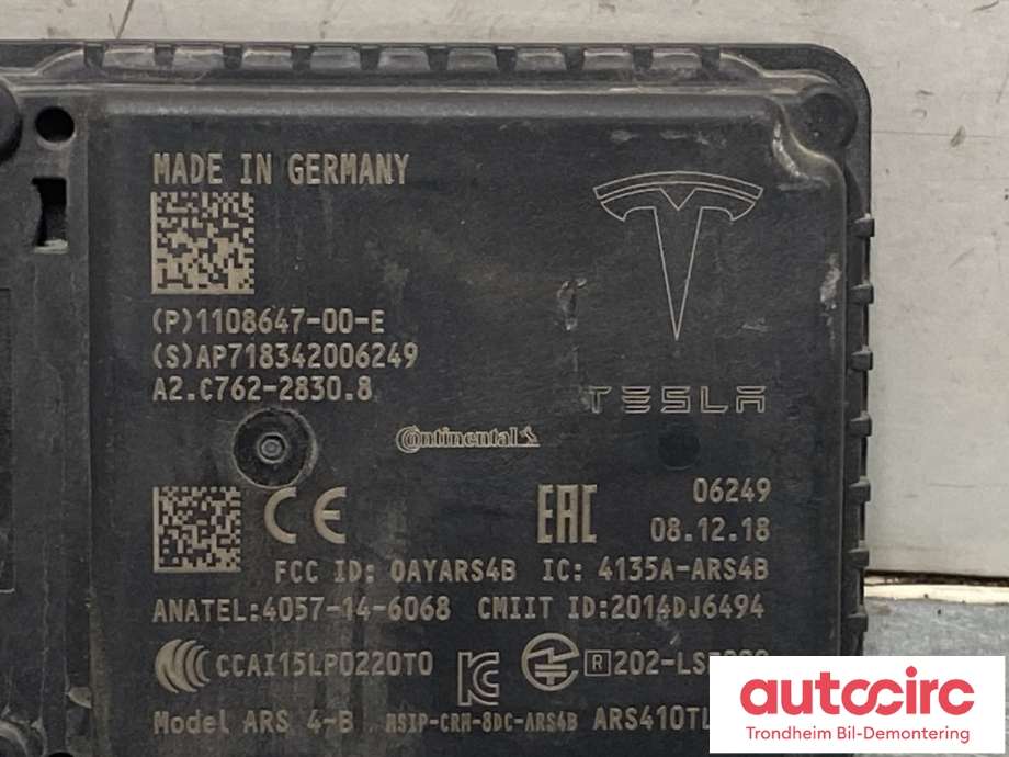Sensor radar til Tesla Model 3 2018-2023 (Fase 1)  (1108647-00-E|1108647-00-B|1108647-00-C)