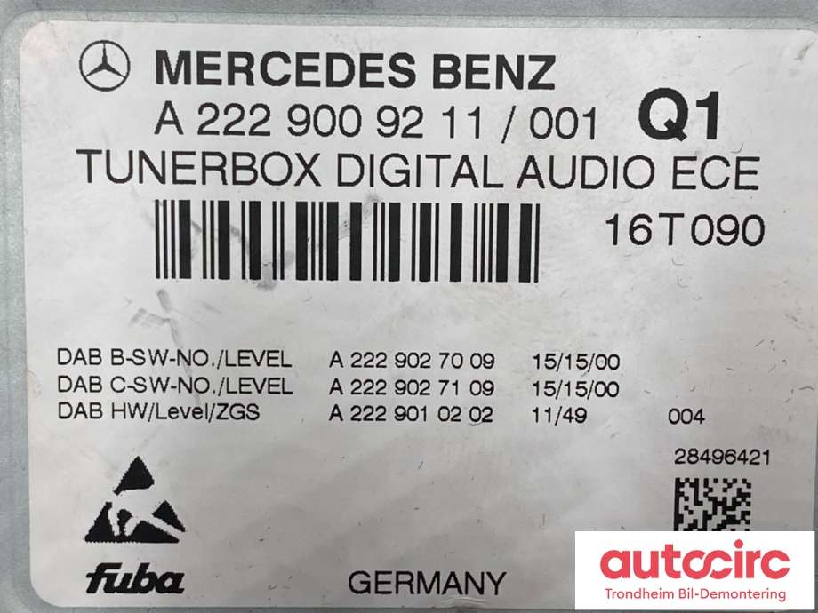 Bilstereo diverse til Mercedes B-Klasse, electric drive 2014-2018 (W242) (W242) (A 222 900 51 17|)