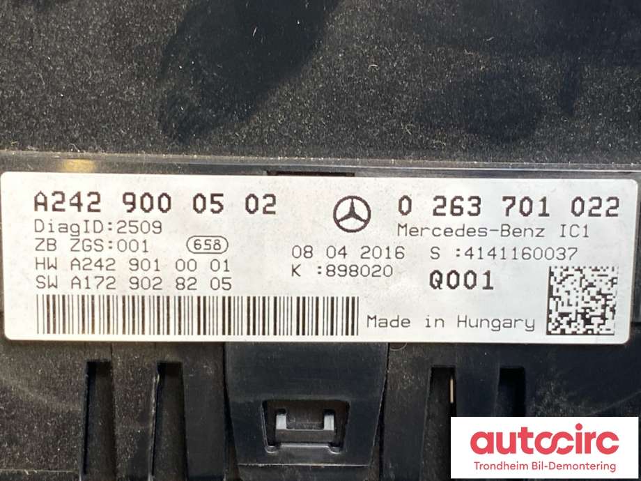 Instrumentpanel til Mercedes B-Klasse, electric drive 2014-2018 (W242) (W242) (A 242 900 05 02|A 242 900 45 02|)