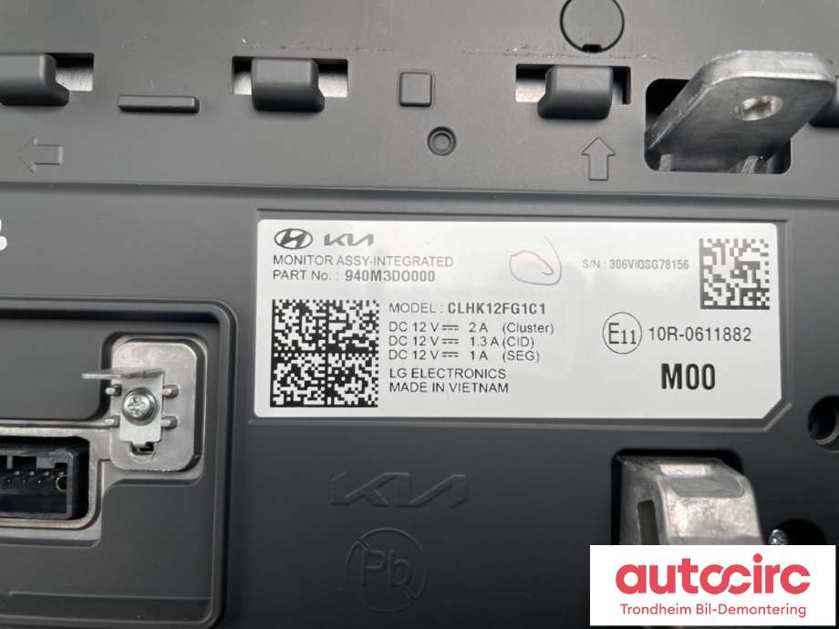 Multimedia display (MCU - Media Controller Unit) til Kia EV9 2023-->>  (940M3DO000|)