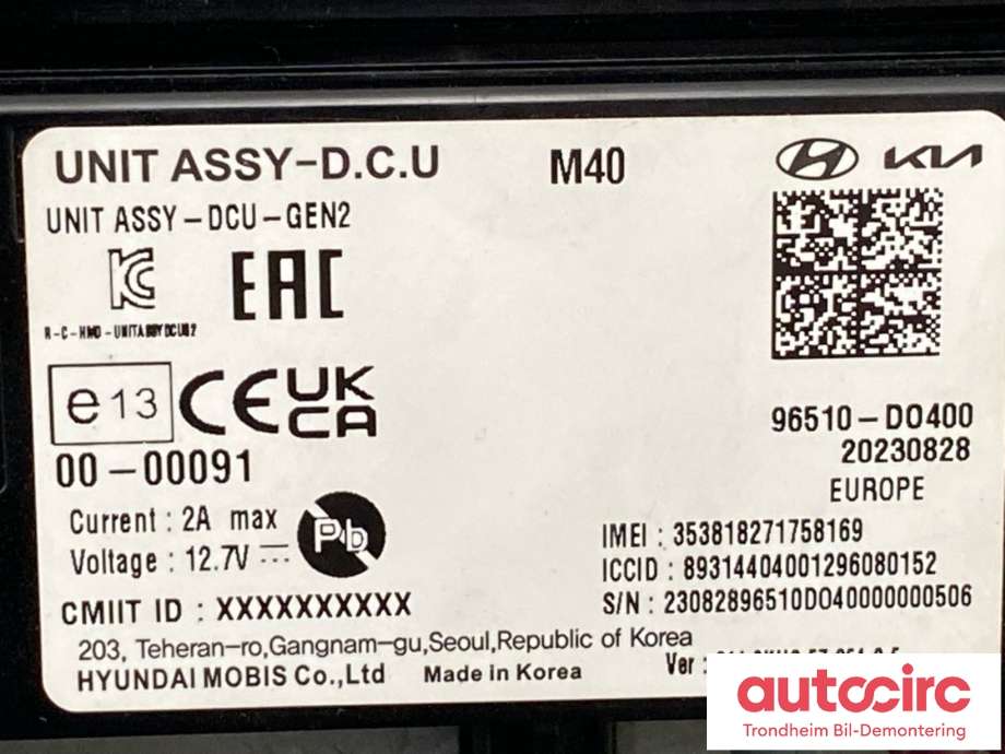 Styreenhet diverse til Kia EV9 2023-->>  (96510-DO400|)