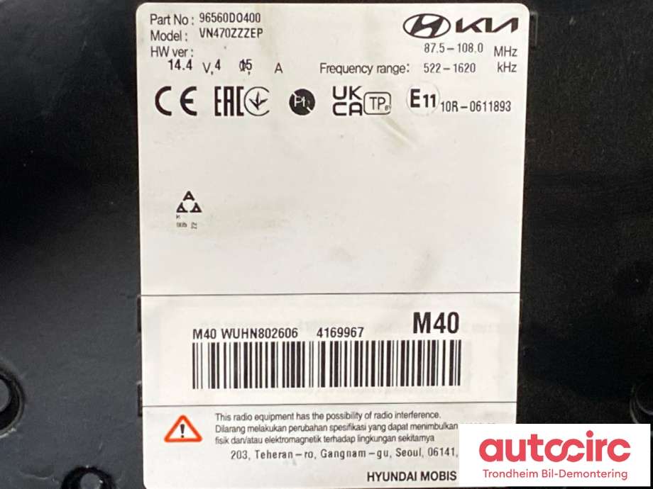 Bilstereo navigasjon til Kia EV9 2023-->> (96560-DO400|)