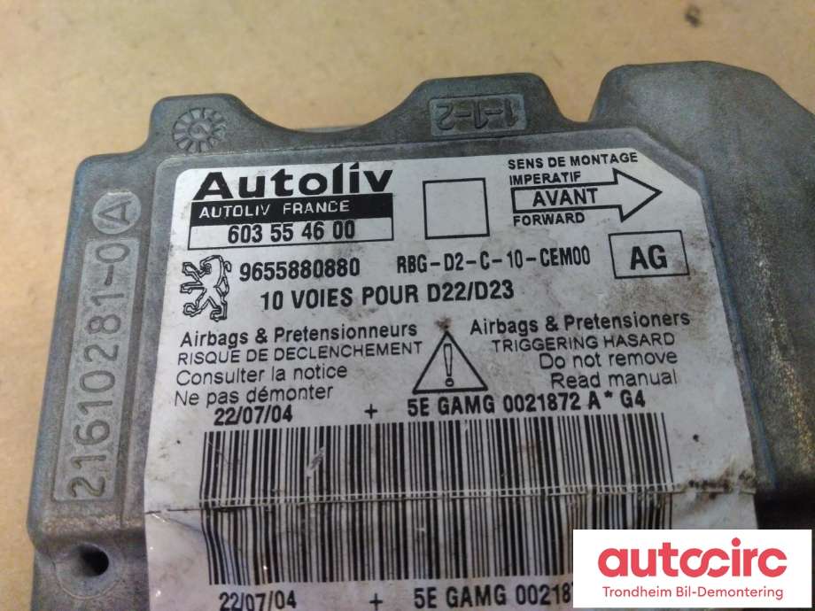 Styreenhet airbag hovedsensor til Peugeot 407 2004-2010 (AUTOLIV|9655880880|603554600|6545HY)