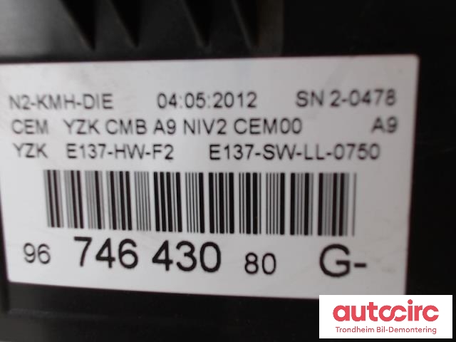Instrumentpanel til Peugeot 208 2012-2019 (Type I)  (..|9674643080|9813869080|98 138 690 80| 96 746 430 80| N2-KMH-DIE)