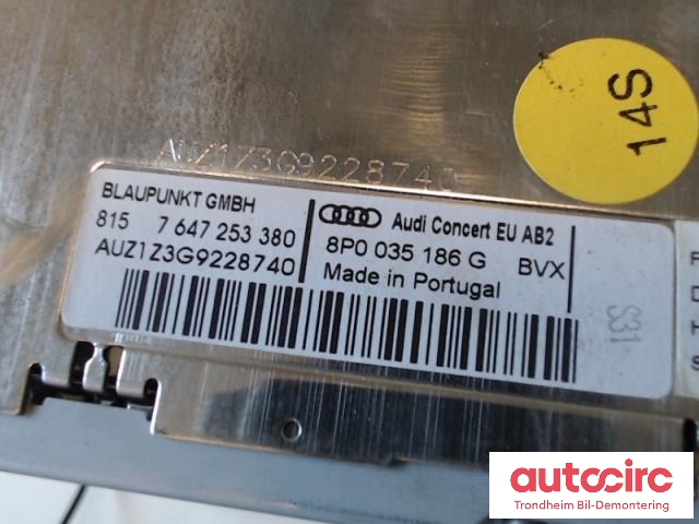 Bilstereo til Audi A3 2003-2008 (Type II, Fase 1)  (BLAUPUNKT|8P0035186G|8P0057186GX|)