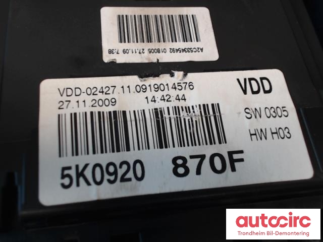 Instrumentpanel til VW Golf VI 2008-2012  (VDO|5K0920870FX|)