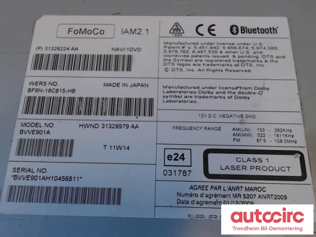 Bilstereo til Volvo S60 2010-2014 (Type II, Fase 1)  (FOMOCO|36051007|36010378|31326224 AA)