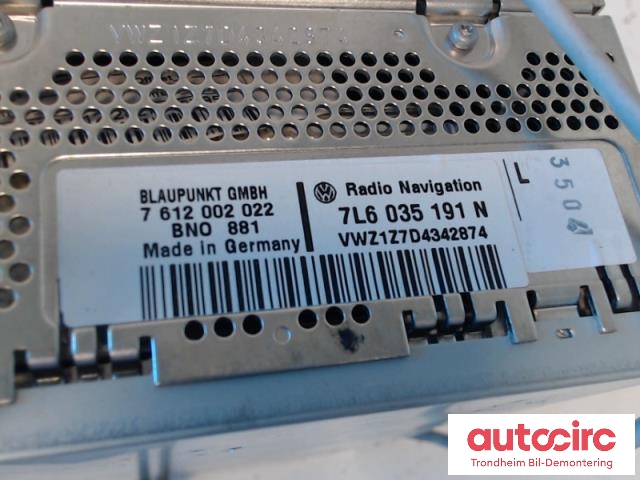 Bilstereo navigasjon til VW Touareg 2003-2007 (Type I, Fase 1)  (BLAUPUNKT WERKE.|7L6035191N|7L6035191NX|)