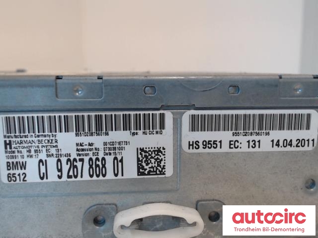 Bilstereo til BMW 5-Serie 2010-2017 (F10/F11) (F10/F11) (HARMAN/BECKER|9267868|9271933|65129271933)
