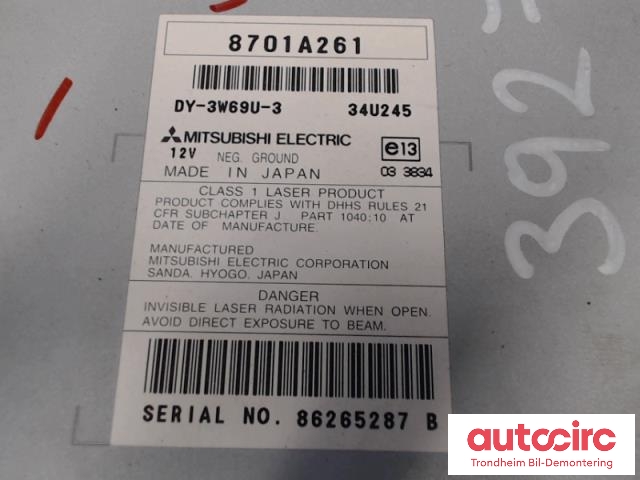 Bilstereo til Mitsubishi Outlander 2007-2010 (Type II, Fase 1)  (MITSUBISHI ELECTRIC|8701A261|8701A277|DY3W69U3)
