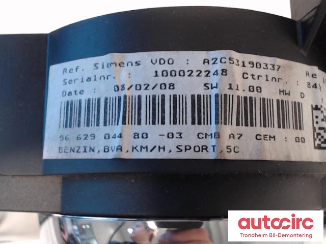 Instrumentpanel til Peugeot 207 2006-2012  (SIEMENS|9662904480|A2C53190337|6103CZ)