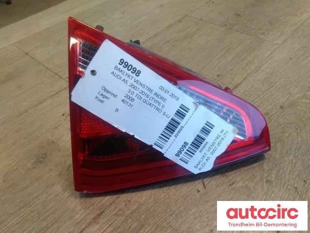 Baklykt venstre indre til Audi A5 2007-2016 (Type I)  (2D COUPE|8T0945093|)