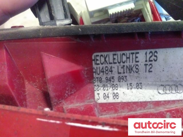 Baklykt venstre indre til Audi A5 2007-2016 (Type I)  (2D COUPE|8T0945093|)