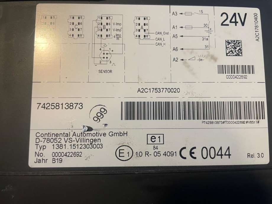 Lastebil, fartsskriver kort til Lastebil Renault D-Serie 2014-->>  (VDO|7425813873|25813873|1381)
